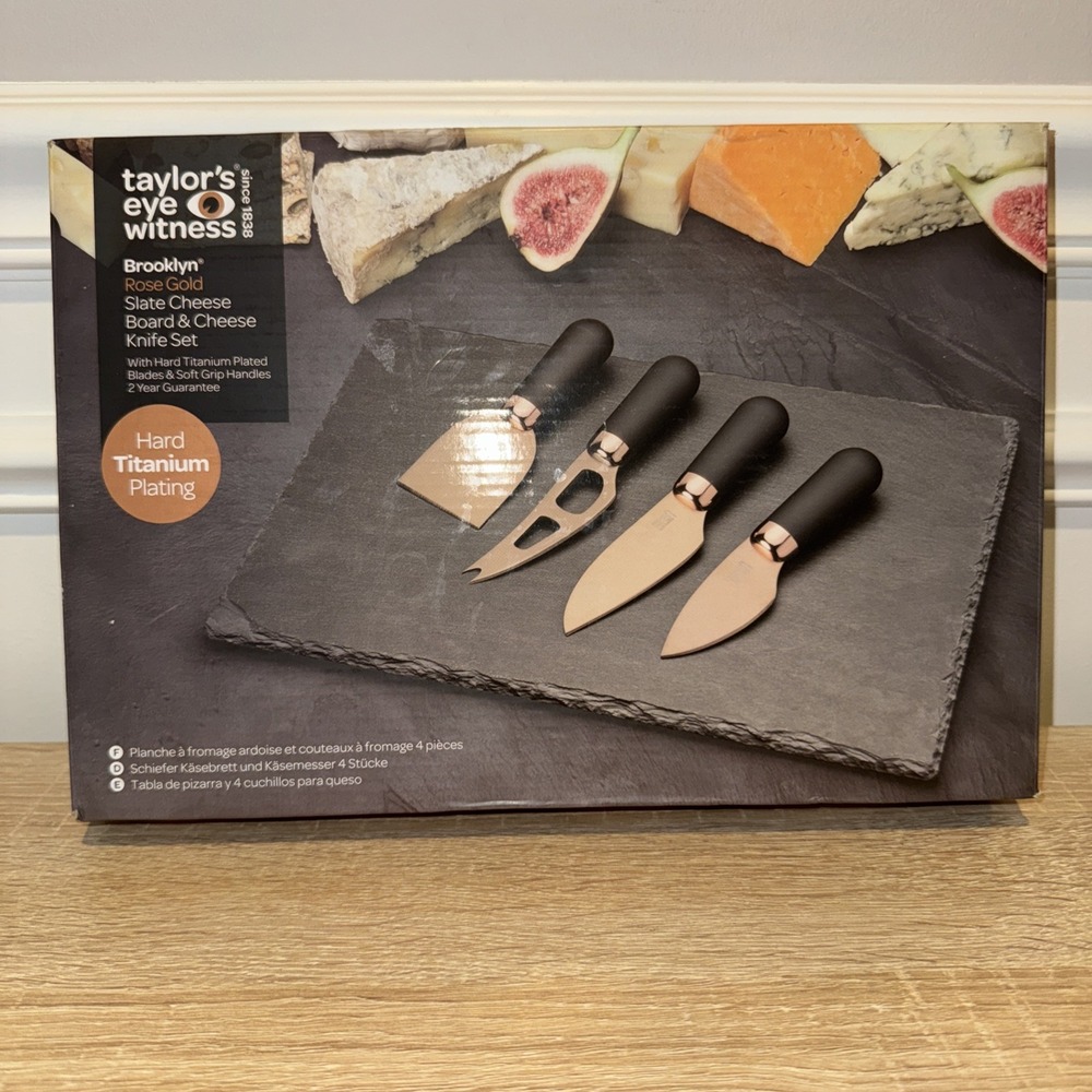 Taylor's Eye‎ Witness Rose Gold Brooklyn Slate Cheese Board & 4pc Cheese Knife
